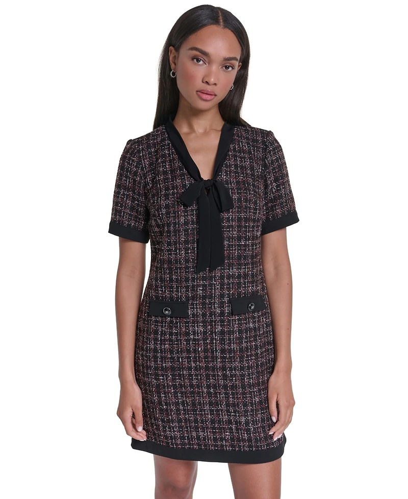 Karl Lagerfeld Paris Women's Tweed A-Line V-Neck Dress