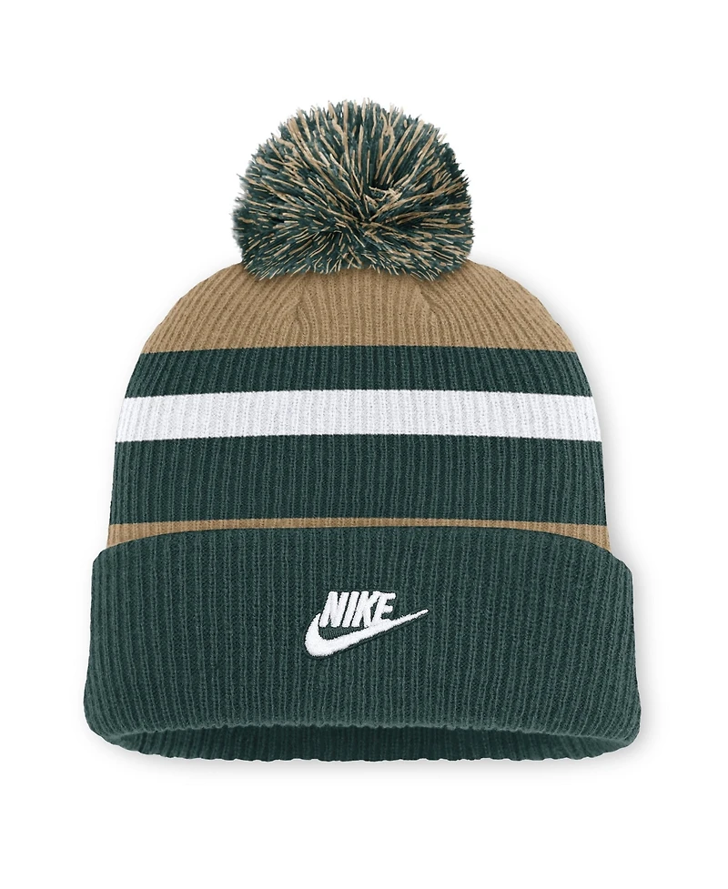 Men's and Women's Nike Forest Green/Beige Michigan State Spartans Legacy Striped Cuffed Knit Hat with Pom