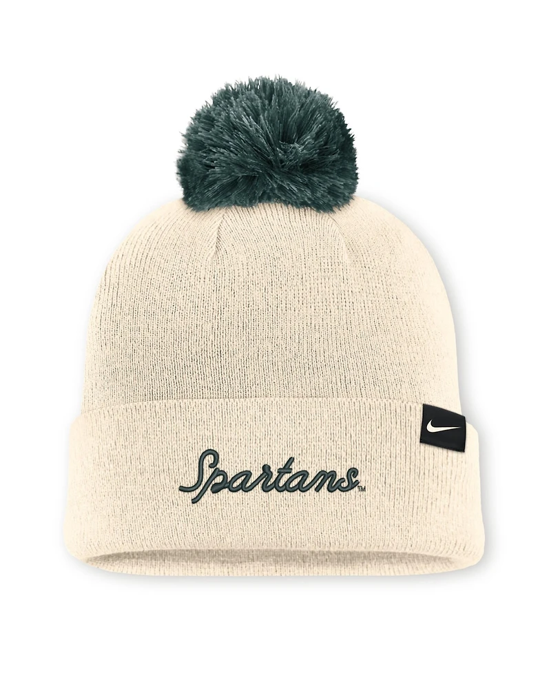 Men's and Women's Nike Natural Michigan State Spartans Campus Prep Script Cuffed Knit Hat with Pom