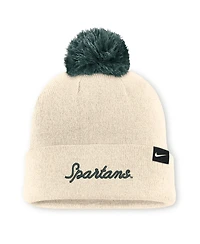 Men's and Women's Nike Natural Michigan State Spartans Campus Prep Script Cuffed Knit Hat with Pom