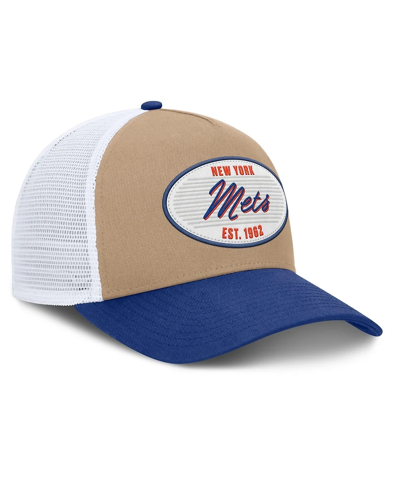 Men's Nike Khaki/Royal New York Mets Rise A-Frame Trucker Adjustable Hat