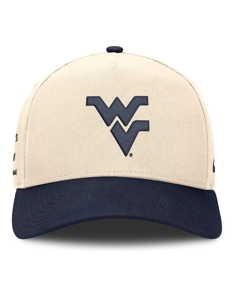 Nike Men's and Women's Natural/Navy West Virginia Mountaineers Campus Prep Rise Adjustable Hat