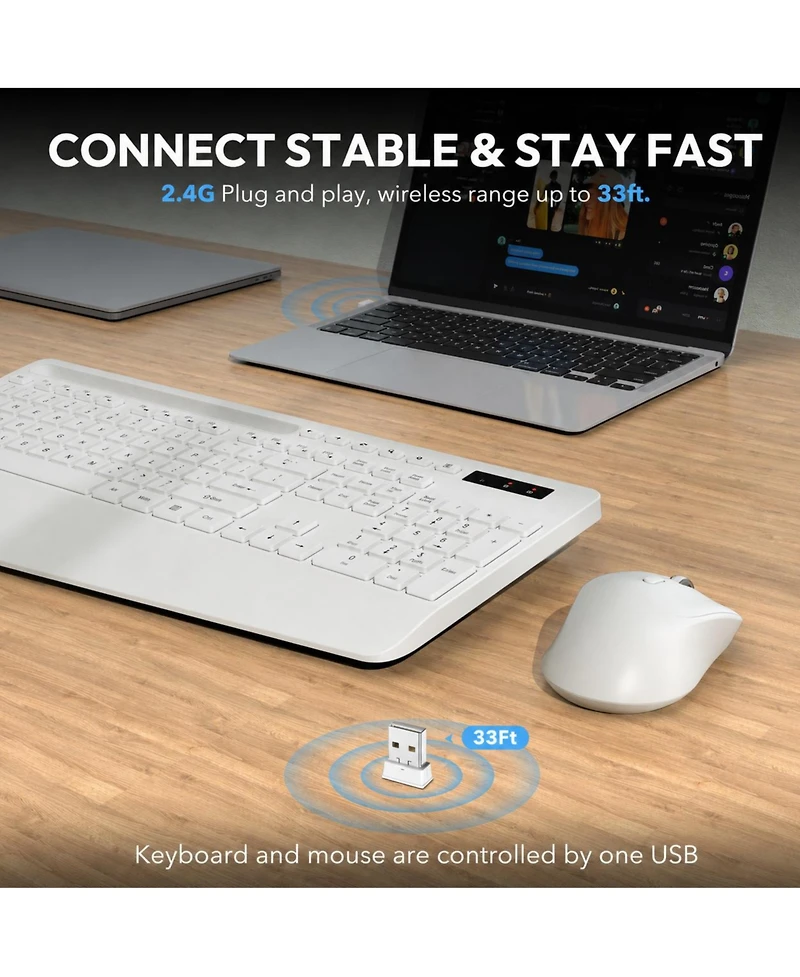 Lofree Wireless Ergonomic Keyboard and Mouse Combo, 3-Level Dpi, Compatible with Mobile Devices and Computers