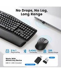 Lofree Wireless Keyboard Mouse Set Quiet Ergonomic Wave Design Leather Wrist Rest Productivity Shortcuts