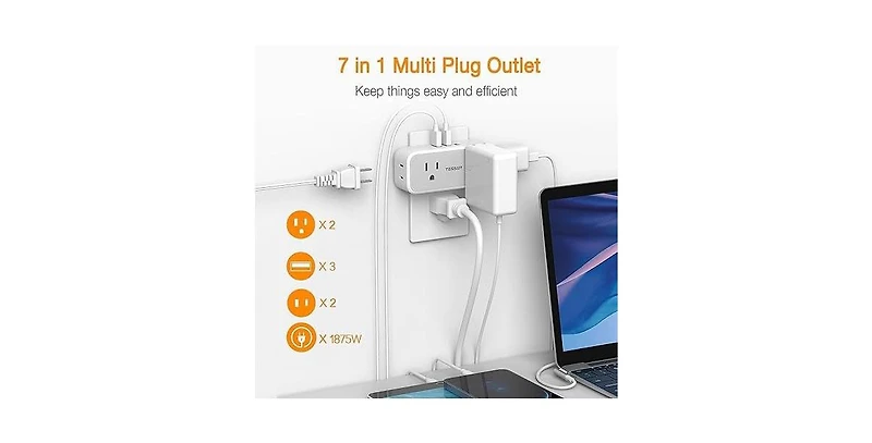 Tessan Wall Outlet Extender with 1875W, 1.18 inches for Home, Office and Travel