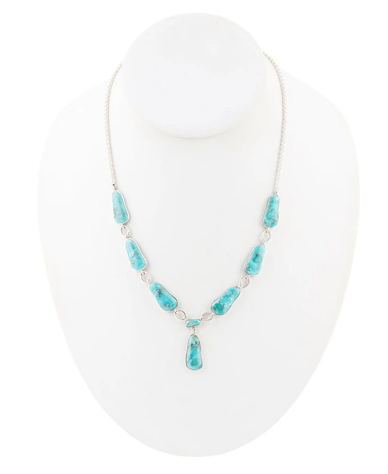 Barse Biwa Blue Turquoise and Silver Link Necklace