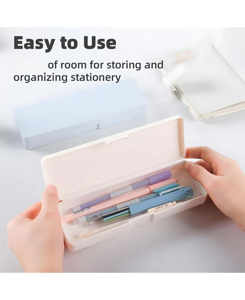 Danrong Pencil Box Hard Case Snap Tight Lid Stackable Plastic Large Capacity School Office Storage Organizer
