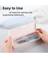Danrong Pencil Box Hard Case Snap Tight Lid Stackable Plastic Large Capacity School Office Storage Organizer