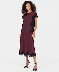 Anne Klein Women's Short-Sleeve Lace-Trim Satin Top