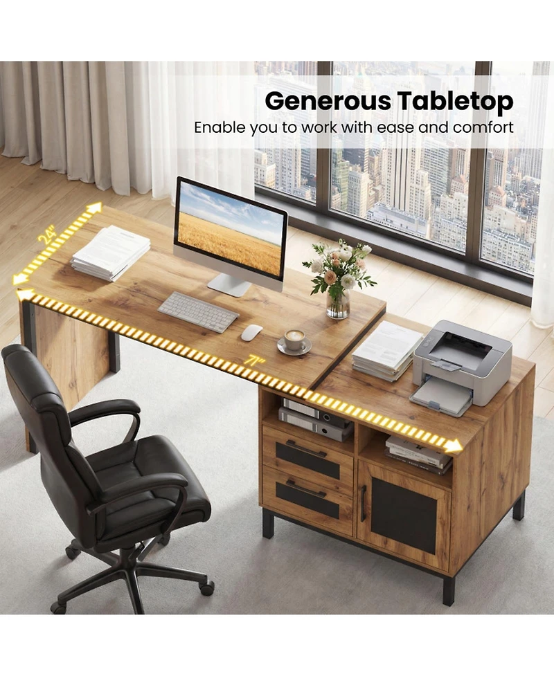 Sugift 71-Inch Computer Desk with Open Compartments and Drawers