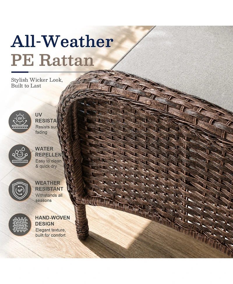 Bellefurn 7-Piece Outdoor Wicker Patio Family Gatherings Conversation Set with 3-Seater Sofa, Arm Chairs and Ottomans