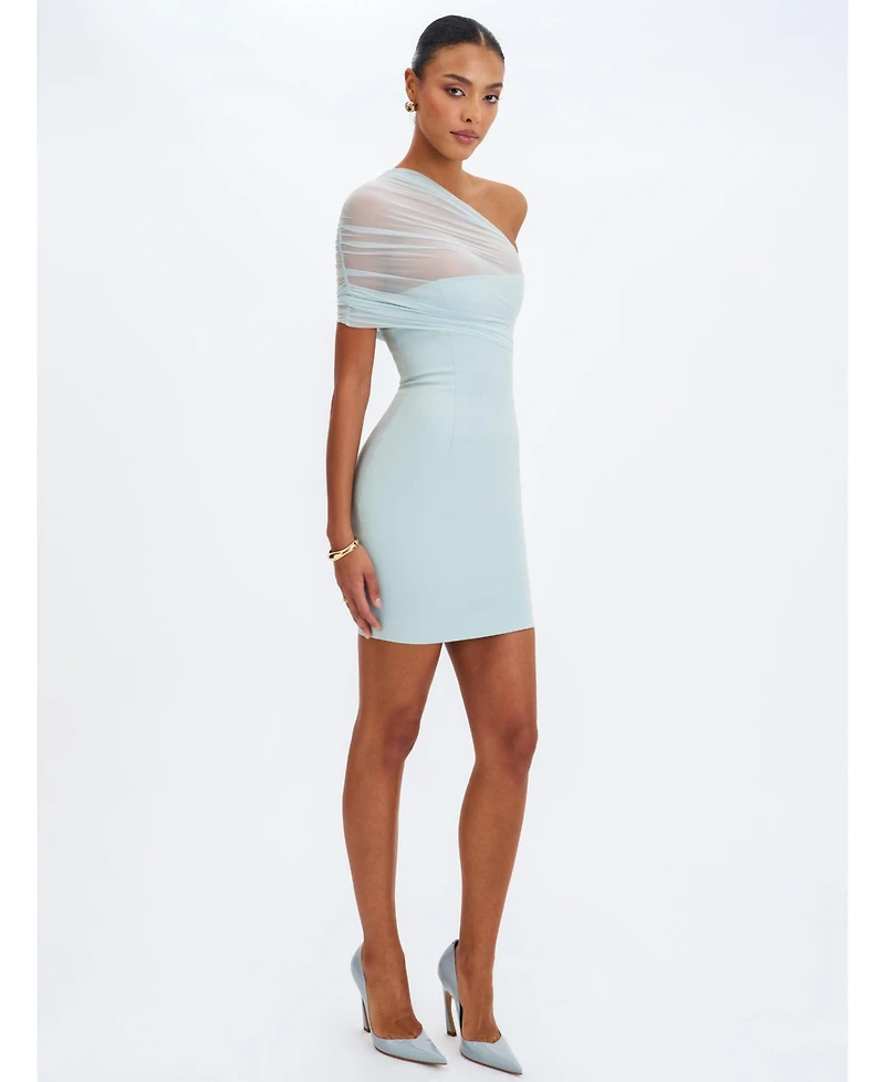 Miss Circle Women's Phoebe One-Shoulder Ruched Mesh Mini Dress