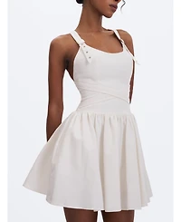 Miss Circle Women's Francine White Cotton Denim Crossover Strap Mini Dress