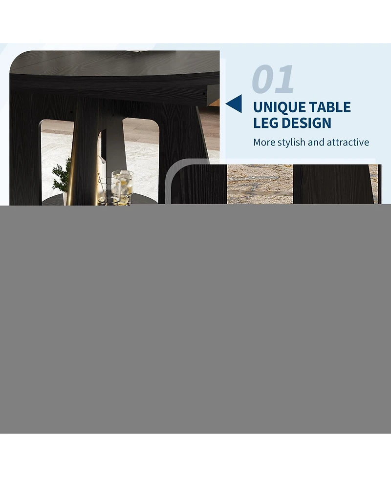 Round Dining Table with Lower Storage Rack, Kitchen Table Featuring Thick Mdf Tabletop, Anti-Scratch Surface and Cross Base to Accommodate Four People