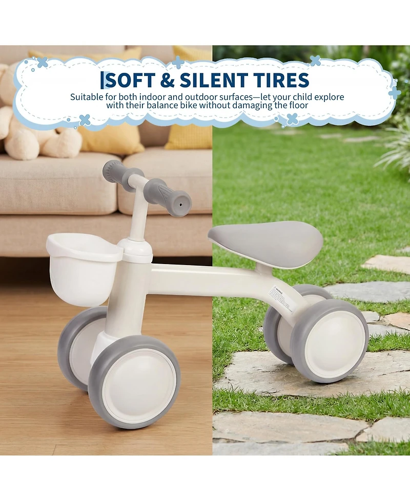 Baby Balance Bike Toys for 1 Year Olds 12-24 Months, Balance Bike with Soft Seat and Front Basket, No Pedal 4 Silence Wheels First Riding Toys