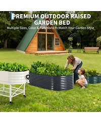 Oval Raised Garden Bed with Pvc Cover, Elevated Planter Box for Vegetables Herbs Patio Balcony, Green/Grey