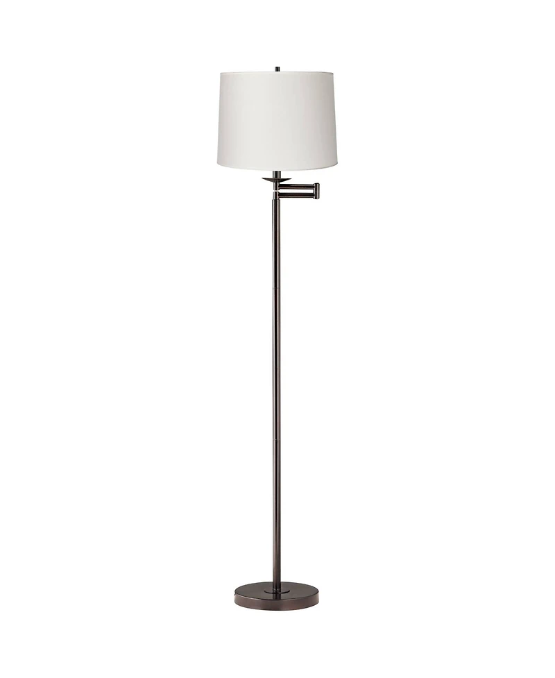 360 Lighting Modern Swing Arm Floor Lamp 60.5" Tall Bronze White Hardback Tapered Drum Shade for Living Room Reading Bedroom Office