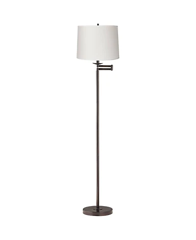 360 Lighting Modern Swing Arm Floor Lamp 60.5" Tall Bronze White Hardback Tapered Drum Shade for Living Room Reading Bedroom Office