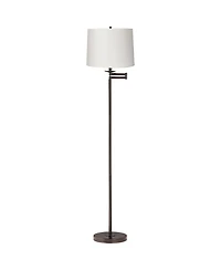 360 Lighting Modern Swing Arm Floor Lamp 60.5" Tall Bronze White Hardback Tapered Drum Shade for Living Room Reading Bedroom Office