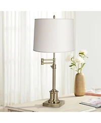 360 Lighting Swing Arm Desk Table Lamp 36" Tall Antique Brass Hardback Drum Shade for Living Room Bedroom Nightstand Office Family