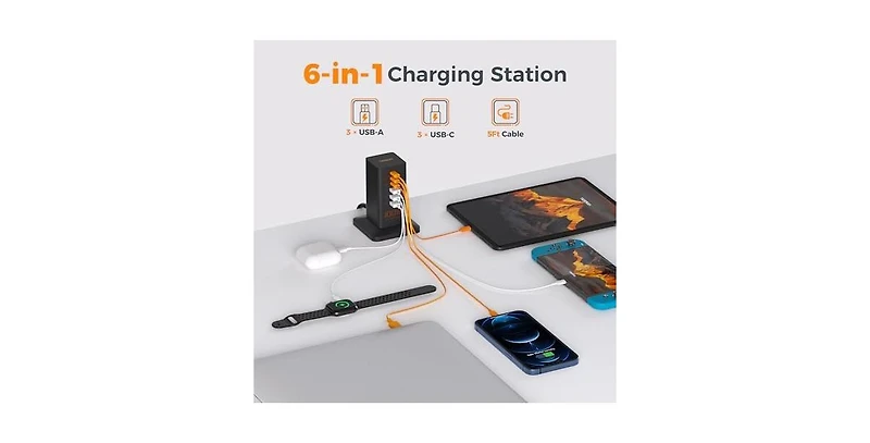 Tessan Multi-Port Usb Charging Station with 6-in-1, 100W, 3 Usb-c for Home, Office and Travel