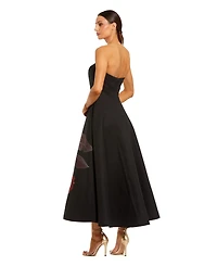 Mac Duggal Petite Strapless Crepe Floral Print A-Line Midi Dress with Pockets