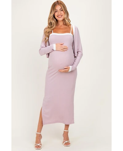 Pinkblush Women's Light Pink/ White Color Block Sleeveless Fitted Dress Cardigan Set