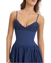 Miss Circle Women's Ailani Navy Taffeta Smocked Midi Dress