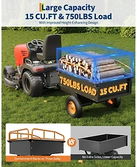 63 x 35 x 11 Inch Atv Garden Dump Cart, Heavy Duty Tow Behind Cart with Raised Guardrail 750 lbs for Lawn Farm,
