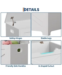 23.6 x 15.7 x 17.7 Inch Storage Stool with Engineered Wood and Shaped Legs, Entryway Bench for Bedroom Living Room, White/Brown