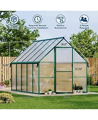 8 x 10 Ft Walk-in Greenhouse with Aluminum Frame and Pc Panels, Outdoor Sun Room for Garden Backyard Patio, Silver/Green
