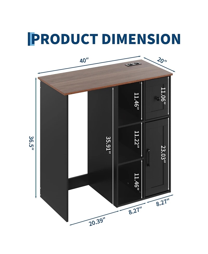 40"L x 20"D x 38.5"H Mini Fridge Stand Cabinet with Open Shelves Drawer and Cabinet, Kitchen Sideboard for Beverage Coffee Bar, Black/White