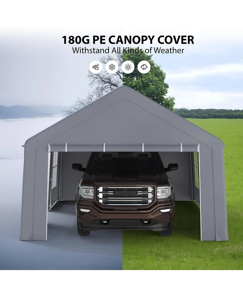 13 x 20 Ft Carport with 3 Doors 5 Windows, Heavy Duty Steel Frame Pe Fabric Car Canopy Garage for Car Truck Suv Outdoor Parking