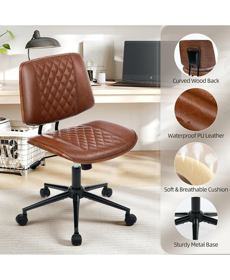 22.4"D x 22.4"W x 33.1"H Pu Leather Armless Office Chair with Diamond Stitch Cushion, Lounge Desk Chair for Home Office Vanity Bedroom