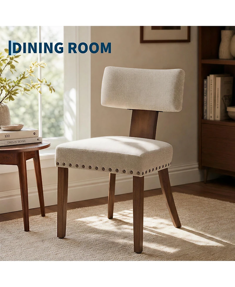 21x24x34 In Set of 2 Dining Chairs, Wood Frame with Linen Upholstered Seat for Kitchen Dining Room Modern Style, Beige