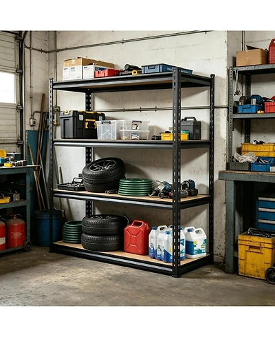 5-Tier Storage Shelving Unit, Carbon Steel Frame with Engineered Wood Shelves for Garage Basement Pantry Organization, Black
