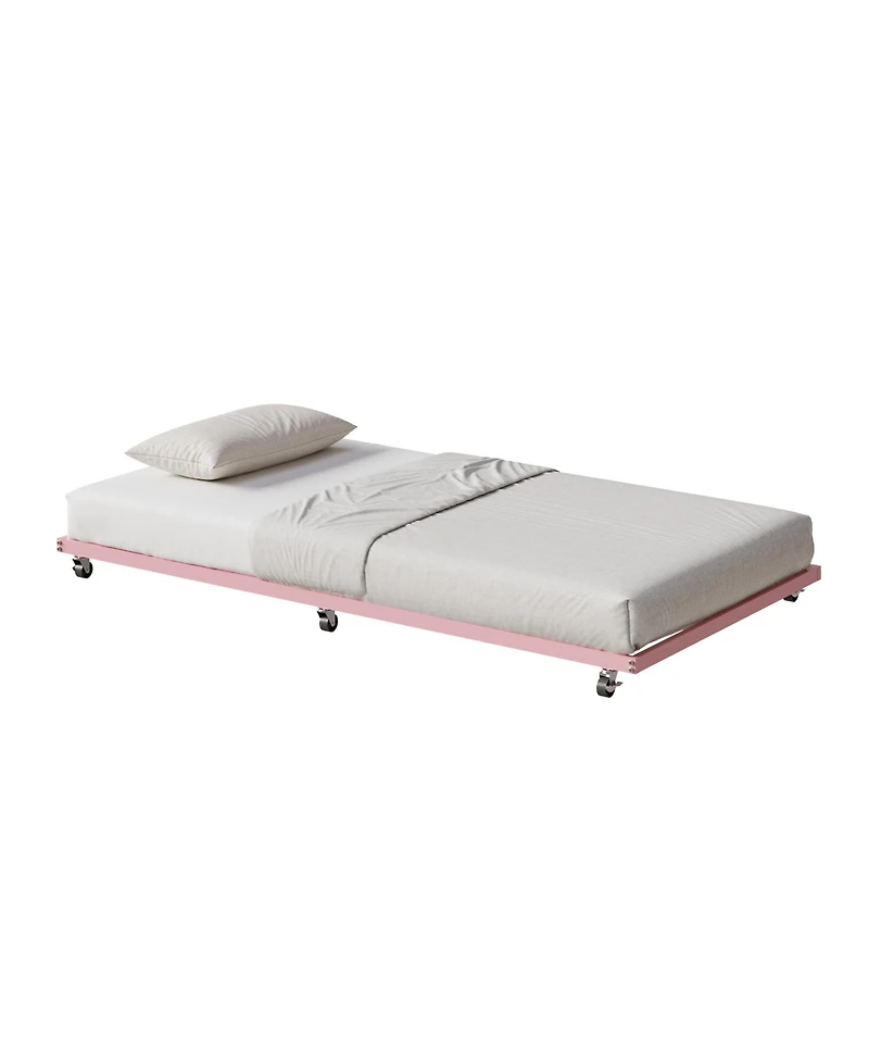 Twin Metal Sofa Bed with Pull Out Lower Bed, Led Light Daybed Frame for Kids Bedroom Living Room Guest Room, Pink/Black