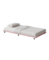 Twin Metal Sofa Bed with Pull Out Lower Bed, Led Light Daybed Frame for Kids Bedroom Living Room Guest Room, Pink/Black
