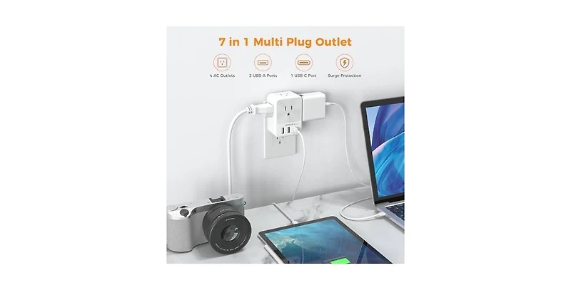 Tessan Wall Outlet Extender with 1 Usb C, 2 Usb A, 15W for Home, Office and Travel