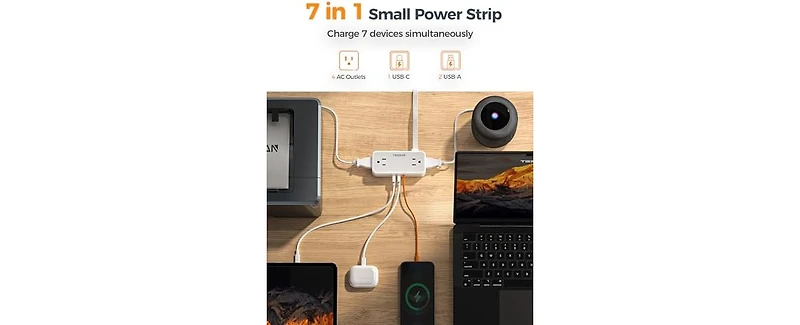 Tessan Wall Outlet Extender with 25 Feet, 1 Usb C, 2 Usb A for Home, Office and Travel