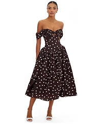 Miss Circle Women's Xandie Mocha Polka Dot Off-Shoulder Midi Dress