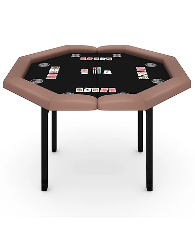 48" Folding Poker Table, Game Table Padded Rails Steel Cup Holders Collapsible Metal Legs, 8 Players Octagon Casino Table for Texas Holdem Games