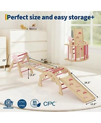 4 in 1 Toddler Climbing Toys Indoor with Ramp, Arch and Ladder, Triangle Set with Wood Construction, Climbing Set for Toddlers 1-3, Baby, Kids