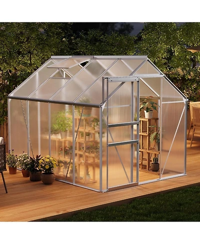 6 x Ft Walk-in Aluminum Greenhouse with Sections, Outdoor Garden Plant House for Backyard Patio and Balcony