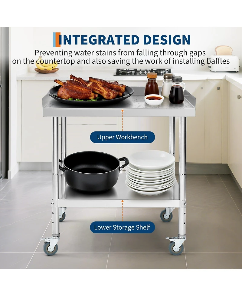 30/24 in. Stainless Steel Grill Prep Table with Wheels, Bbq Work Backsplash and Shelf, Outdoor Cooking Cart for Patio