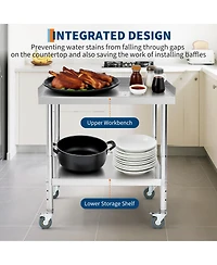 30/24 in. Stainless Steel Grill Prep Table with Wheels, Bbq Work Backsplash and Shelf, Outdoor Cooking Cart for Patio