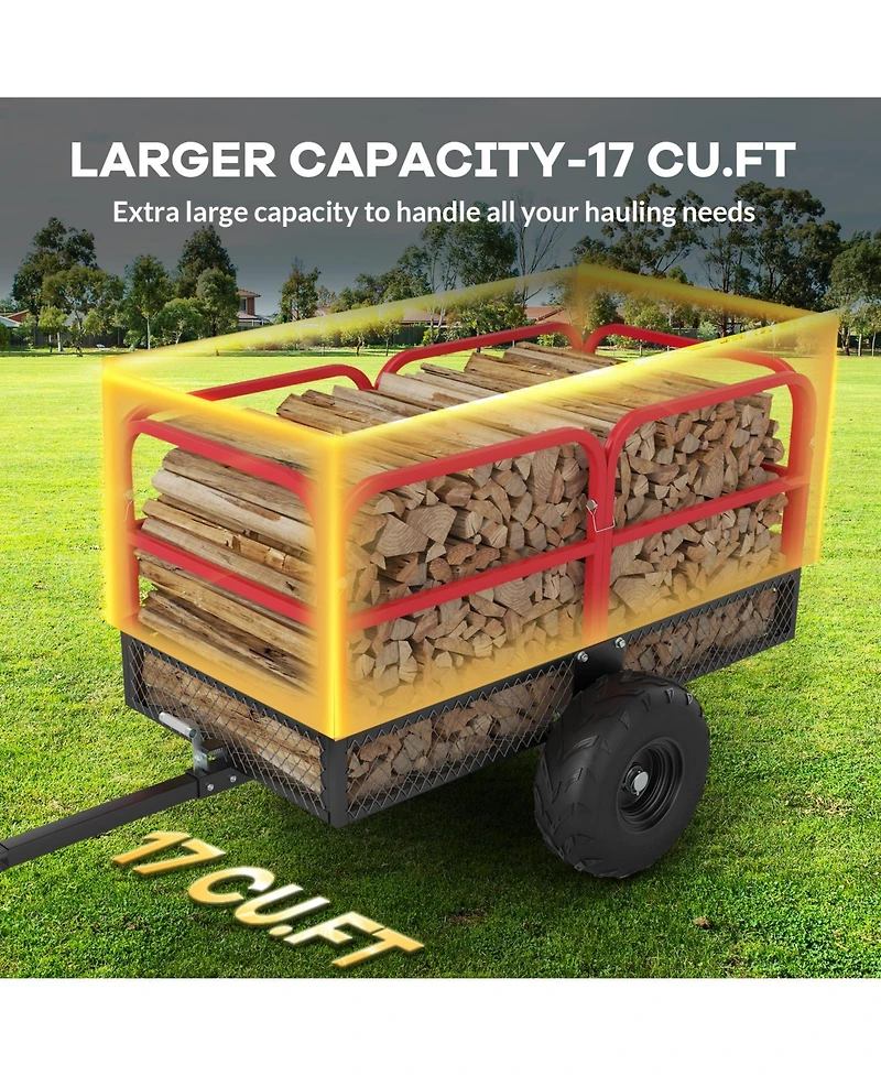 28x54x36 In Atv Heavy Duty Utility Trailer, Alloy Steel 1700 Lb Capacity with Mesh Sides for Garden Farm Land Transport, Red