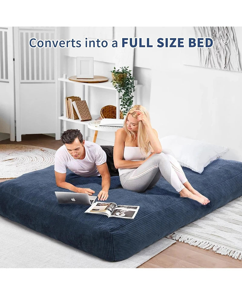 gaomon 2-in-1 Convertible Corduroy Bean Bag Chair Bed for Adults, Large Floor Sofa with Washable Cover Multi-Use Seating and Sleeping Lounger