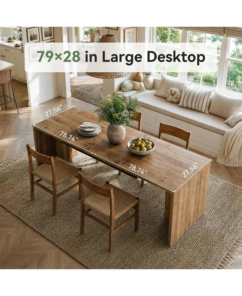 Tribesigns Extra Long Rectangle Brown Solid Wood Computer Desk, Rustic Home Office Writing Work Desk