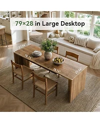 Tribesigns Extra Long Rectangle Brown Solid Wood Computer Desk, Rustic Home Office Writing Work Desk